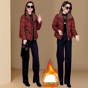 JOYIASS2025年冬季新款休闲小众减龄格子服女装加绒加厚立领短外