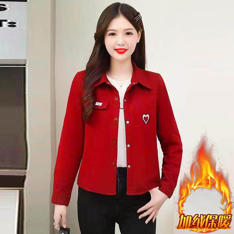 JOYIASS2025秋冬季时尚百搭短外套女士加绒加厚韩版印花单排扣Pol