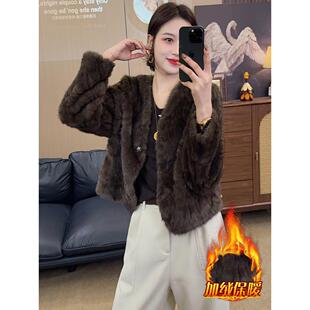 JOYIASS小个子时髦简约毛毛短款外套女2025冬季新款加绒加厚遮肉