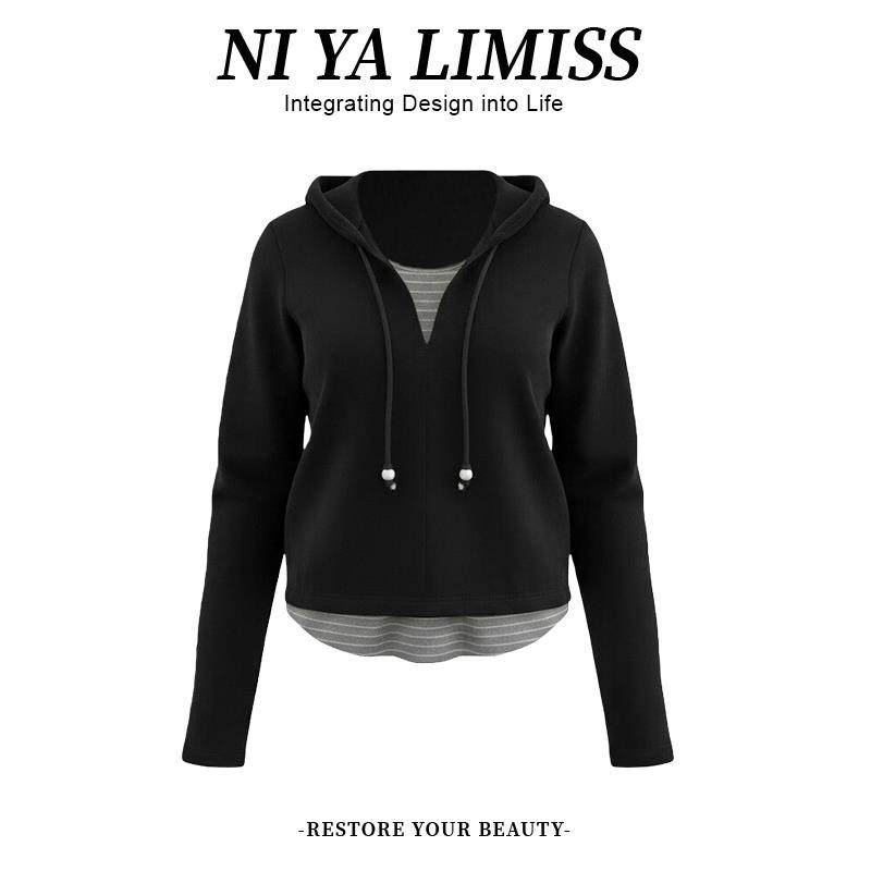 JOYIASS巨好看的连帽长袖T恤女2025新款今年流行爆款冬季加绒假两