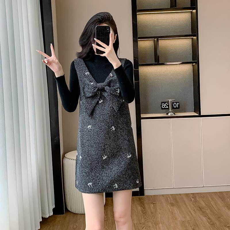 BLLOUKE蝴蝶结无袖背心裙打底毛衣两件套女秋冬韩系千金穿搭小香