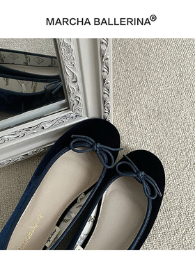 marcha秋冬新款芭蕾舞圆头丝绒单鞋百搭浅口平底小香风单鞋瓢鞋软