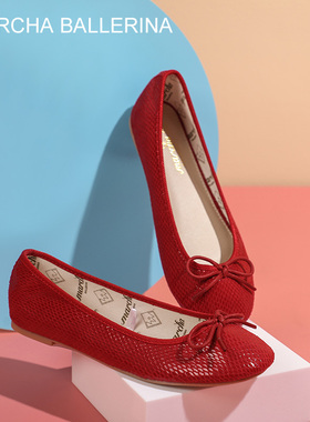marcha ballerina/玛沙芭蕾小香风单鞋平底蝴蝶结浅口红色四季鞋
