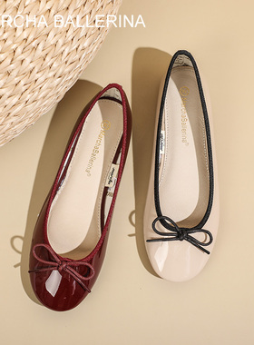 marcha芭蕾舞女单鞋蝴蝶结平底小红鞋瓢鞋软底浅口单鞋船鞋圆头鞋