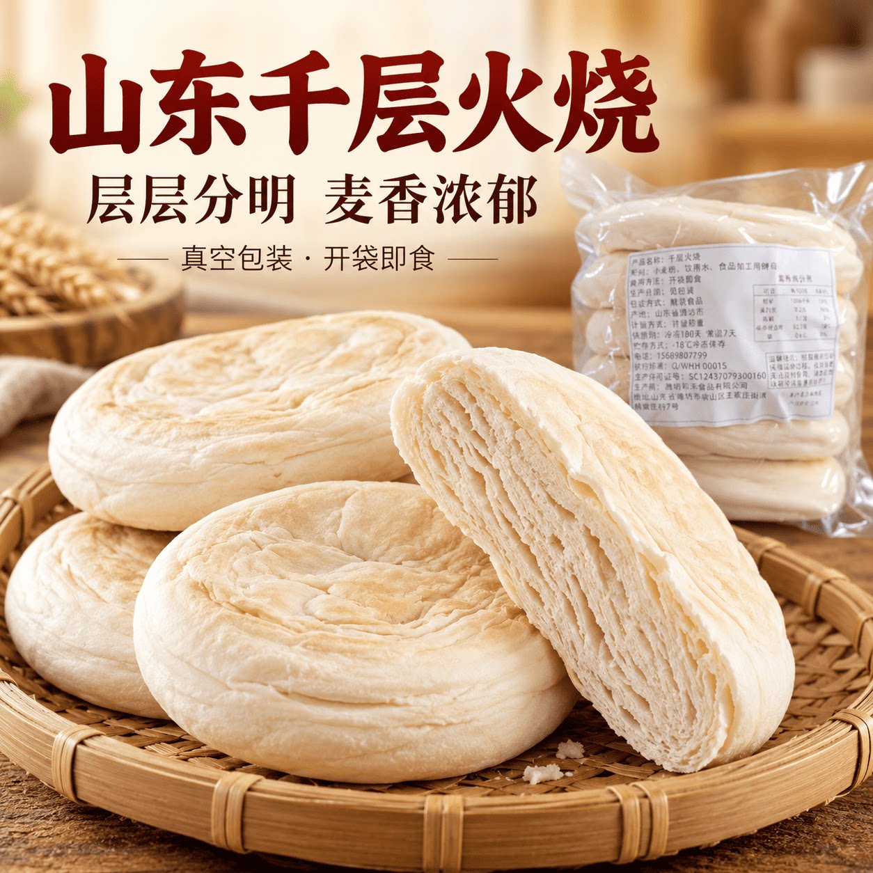 宗迈正宗山东千层火烧手工制作开袋即食早餐饼外酥里软杠子头烧饼