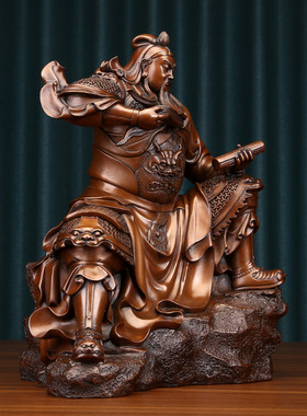 铜欣祥紫铜文书关公摆件人物铜工艺品家居供奉关二爷财神像铜制