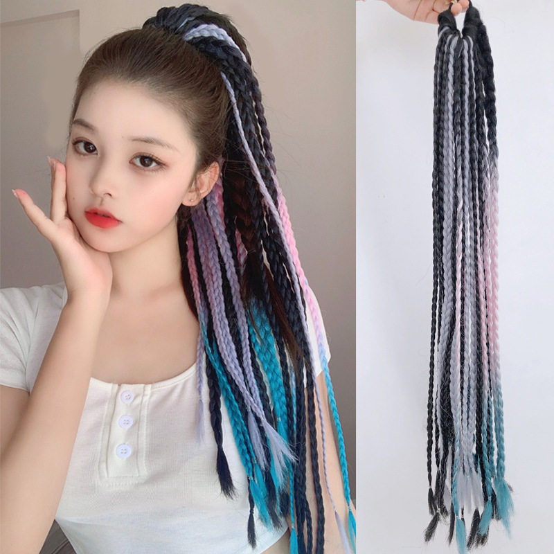 脏辫马尾欧美假发街舞嘻哈非洲脏辫彩色渐变编发成品麻花辫子