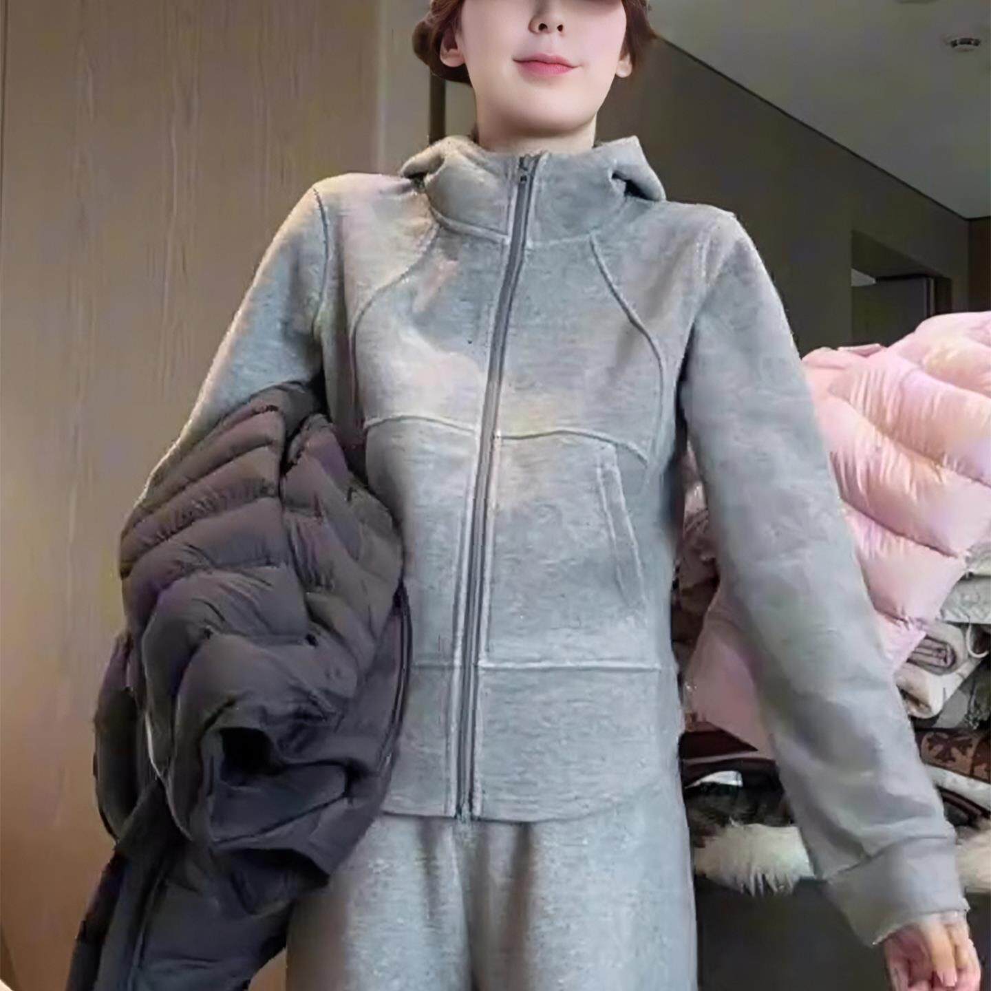 JOYIASS粉色连帽加绒加厚卫衣外套女2025新款秋冬季今年流行爆款