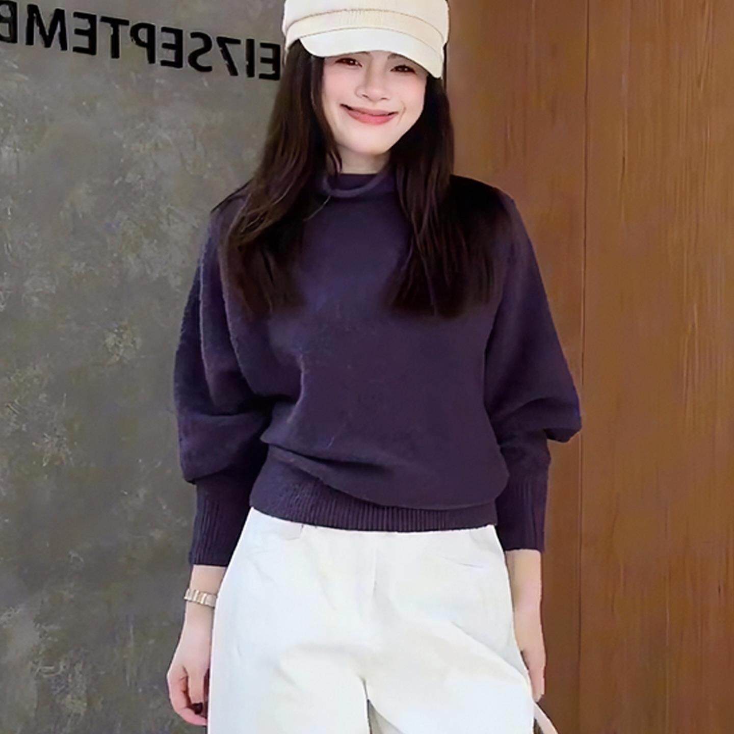 JOYIASS半高领蝙蝠袖软糯毛衣针织衫女2025新款秋冬季慵懒高级感