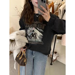 JOYIASS圆领无帽加绒加厚卫衣女款2025新款秋冬季慵懒风时尚洋气