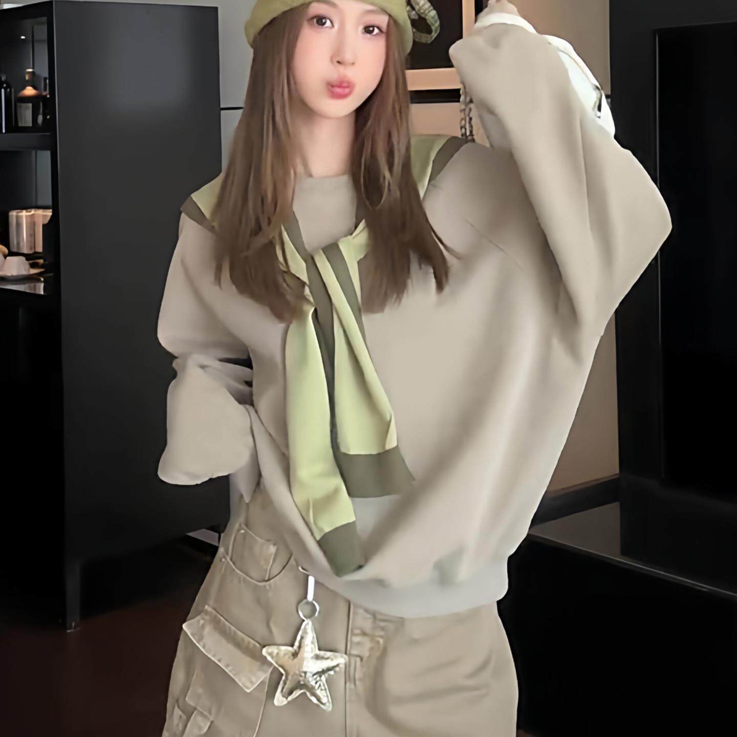 JOYIASS早秋慵懒风圆领长袖卫衣无帽女2025新款爆款时尚洋气减龄