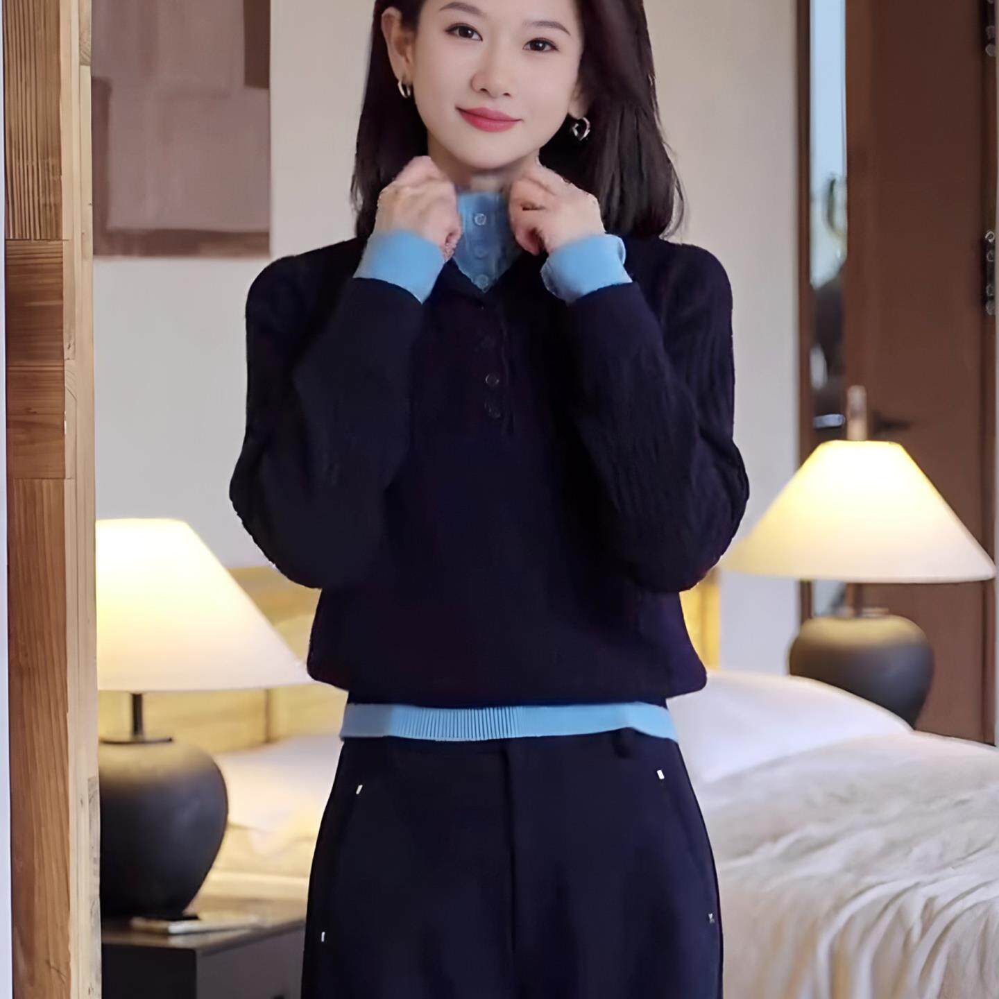 JOYIASS撞色半高领加厚毛衣女款2025新款秋冬季高级感可外穿内搭