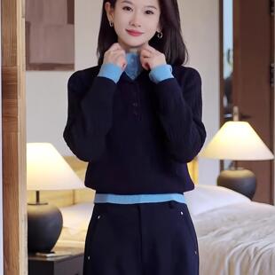 JOYIASS撞色半高领加厚毛衣女款2025新款秋冬季高级感可外穿内搭