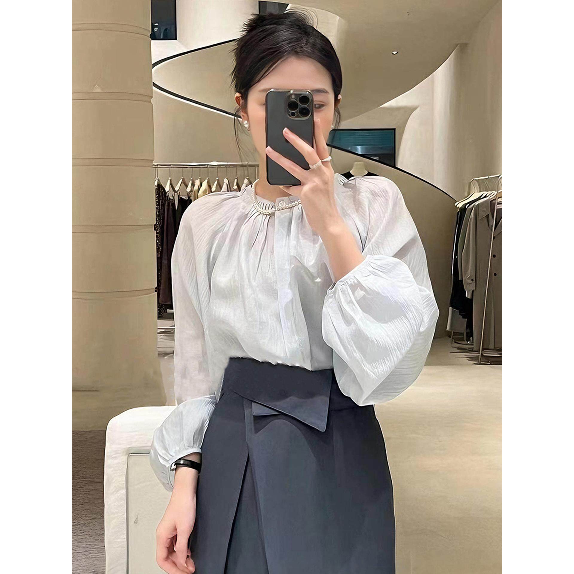 JOYIASS法式气质圆领长袖衬衫女款2025新款春秋季高级感轻奢减龄