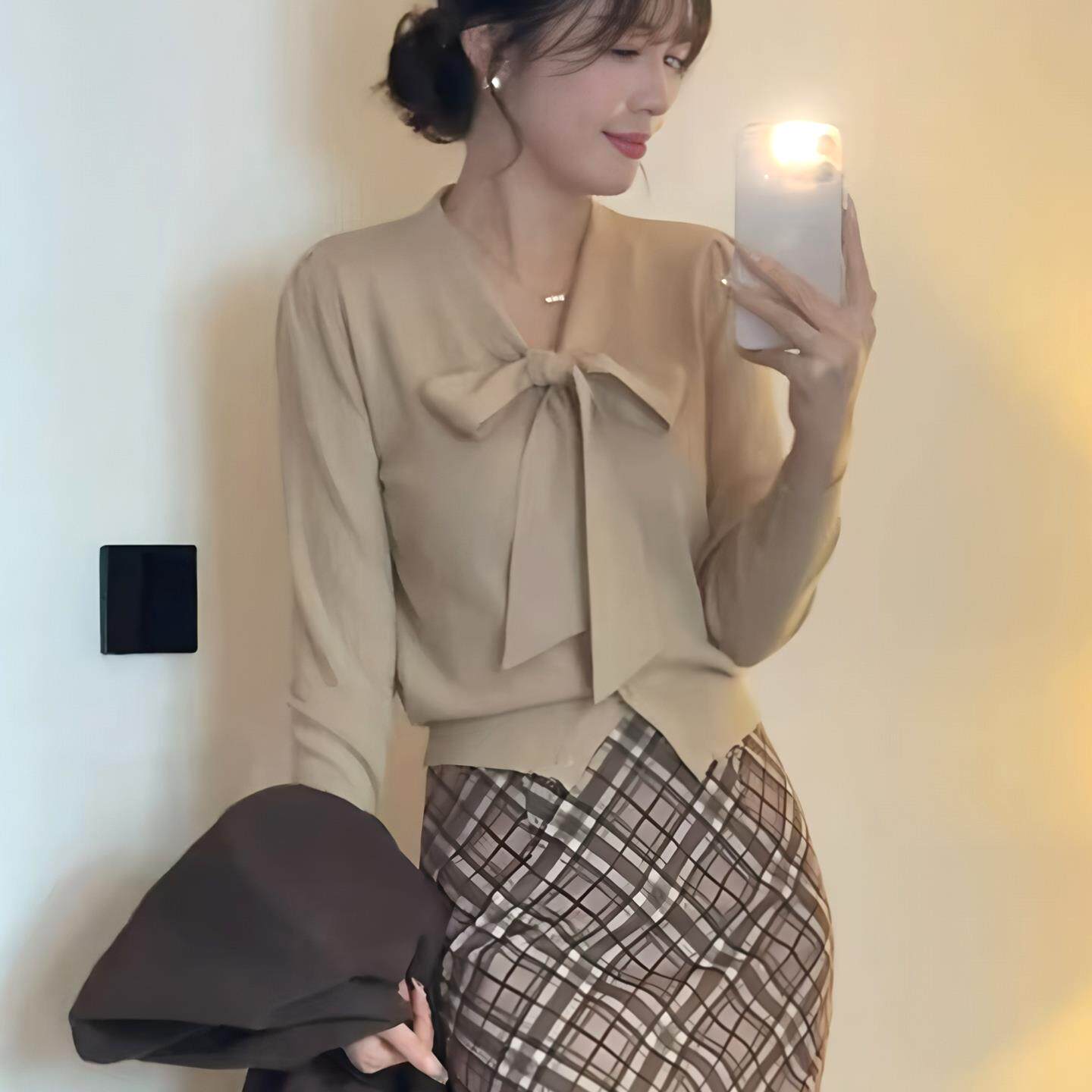 JOYIASS超好看v领蝴蝶结毛衣开衫女装2025新款秋冬季高级感独特漂