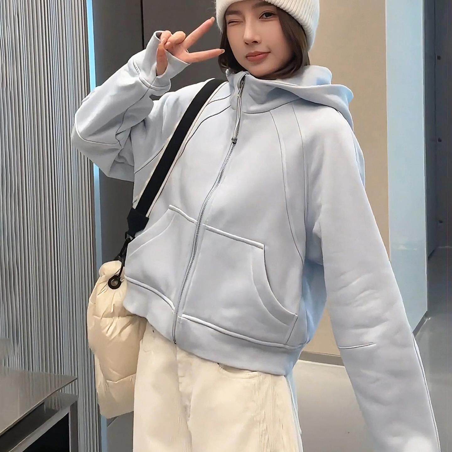 JOYIASS慵懒风连帽长袖加绒卫衣外套女款加厚2025新款秋冬季宽松