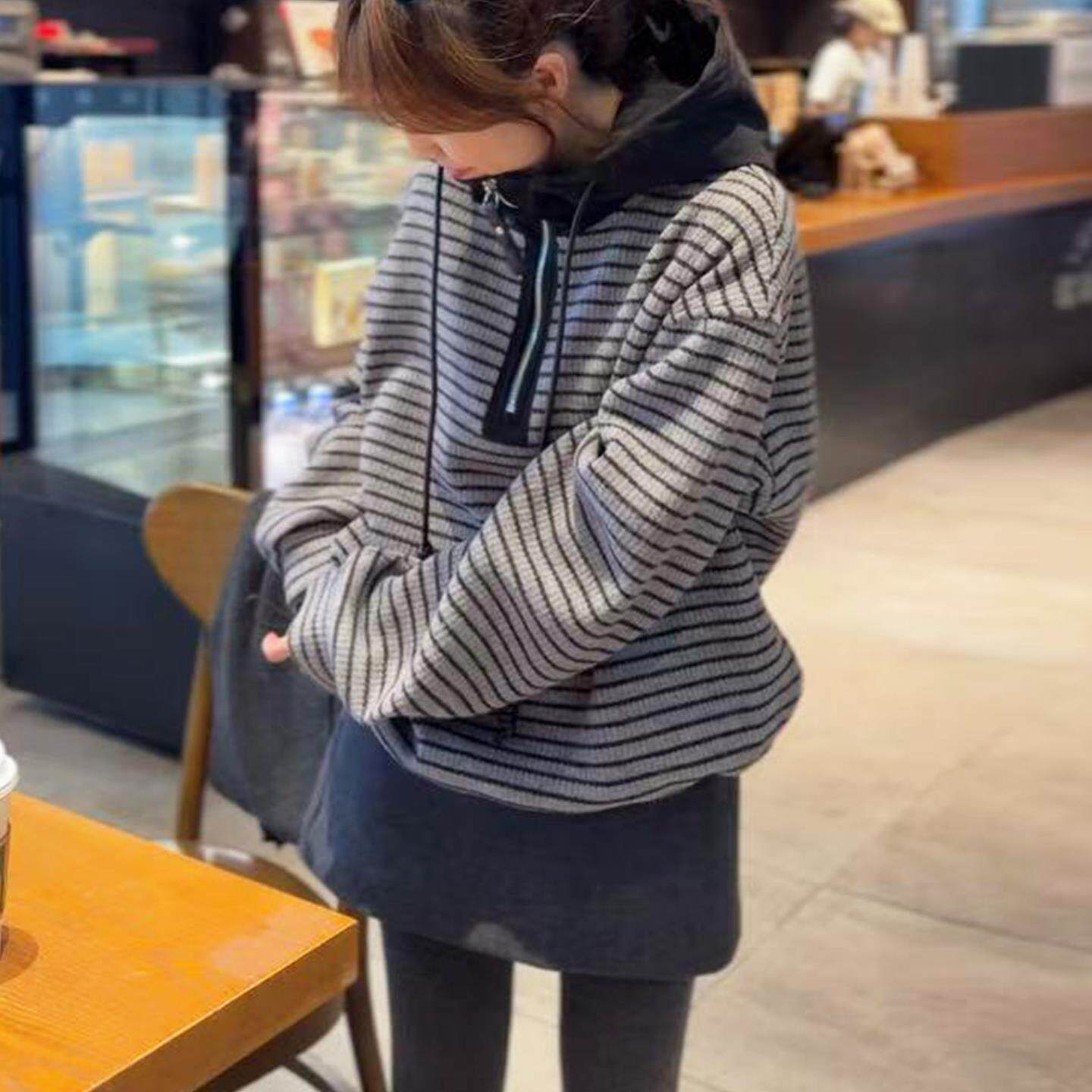 JOYIASS连帽条纹高质量加绒加厚卫衣女2025新款秋冬季时尚洋气慵