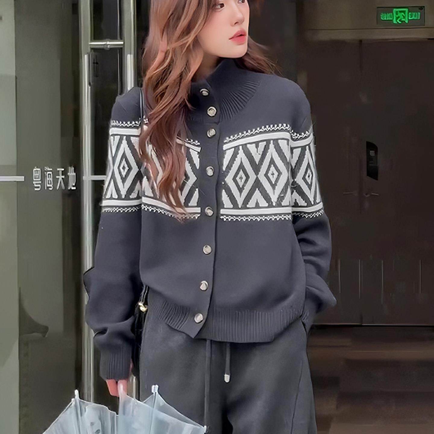 JOYIASS费尔岛提花软糯毛衣开衫外套女2025新款秋冬季慵懒高级感