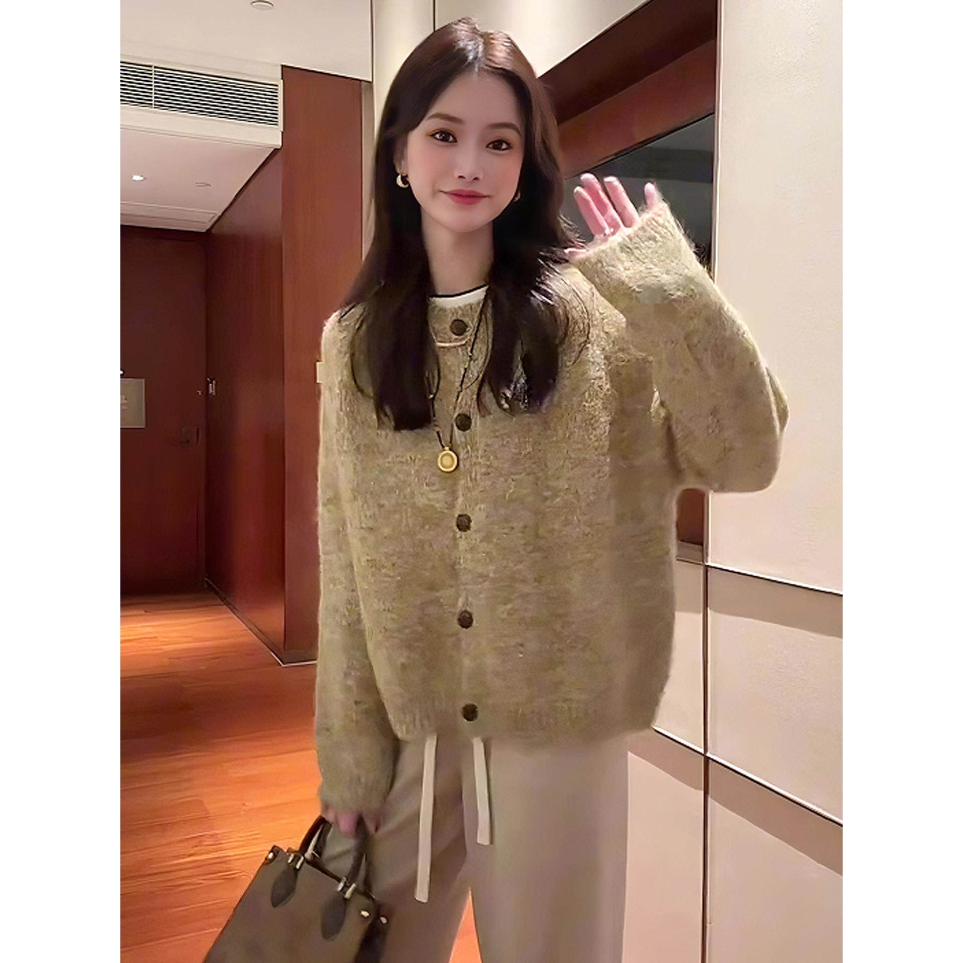 JOYIASS软糯紫色毛衣开衫外套女装2025新款秋冬季慵懒高级感独特
