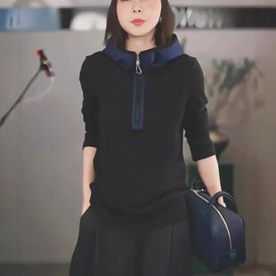 JOYIASS撞色连帽半拉链长袖卫衣女款加厚2025新款秋冬季爆款时尚