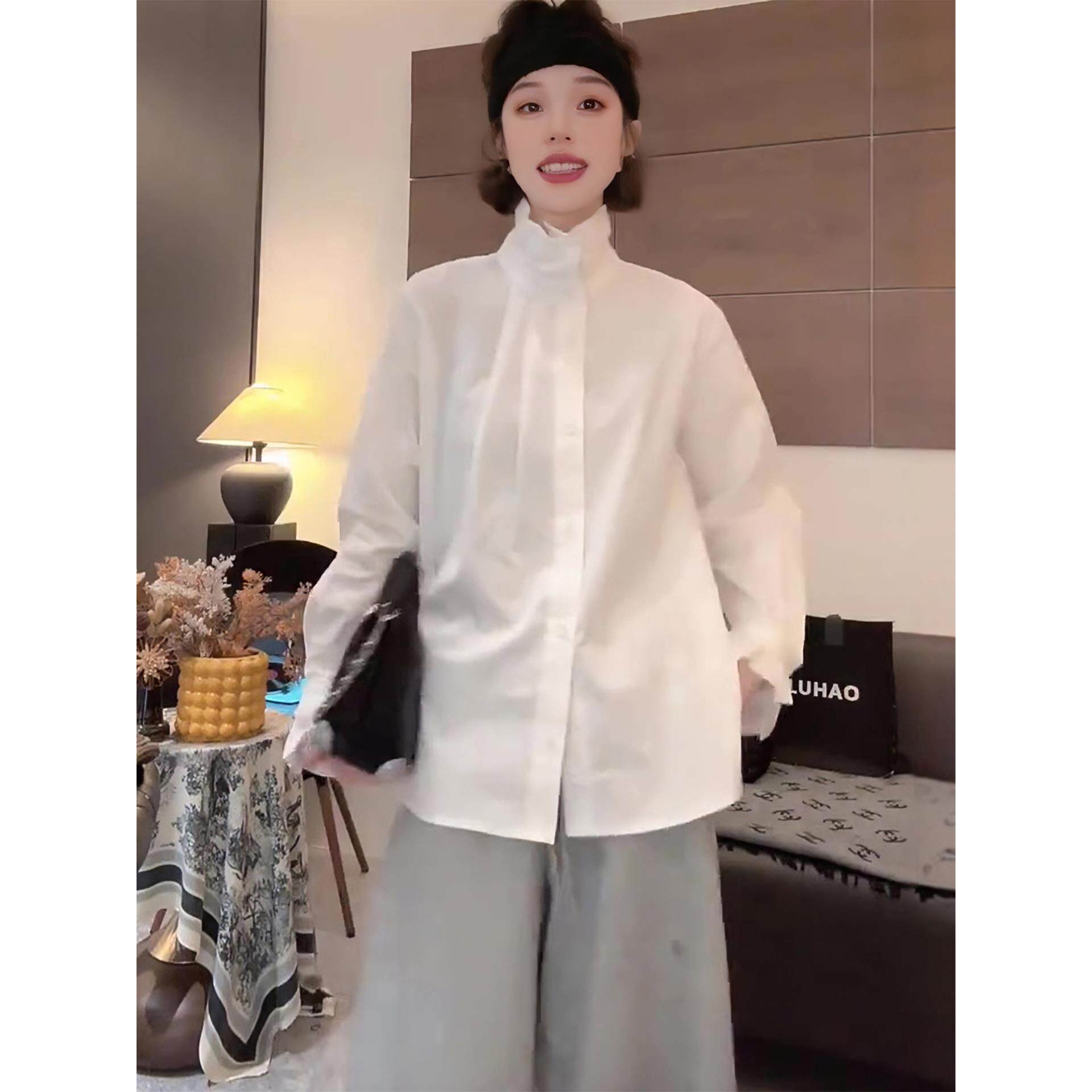 JOYIASS法式立领长袖衬衫女款2025新款春秋季高级感轻奢减龄洋气