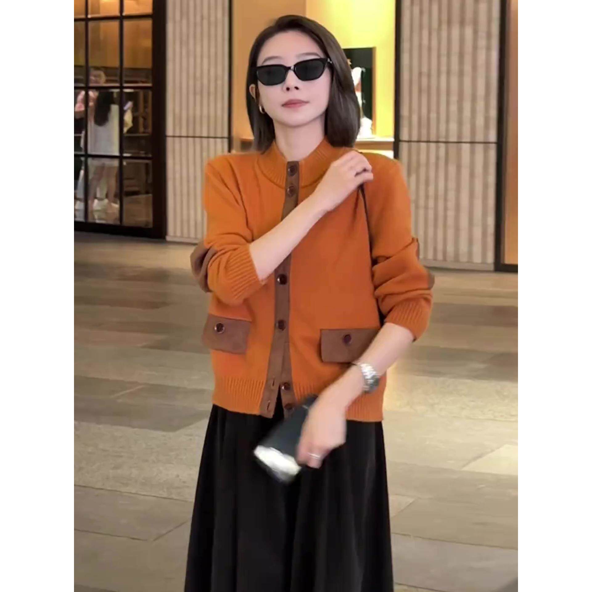 JOYIASS撞色软糯毛衣开衫外套女款2025新款秋冬季慵懒高级感宽松