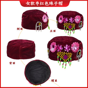 厂家质量保证金丝绒帽子白事殡葬用品送老衣女款太婆帽珠子帽