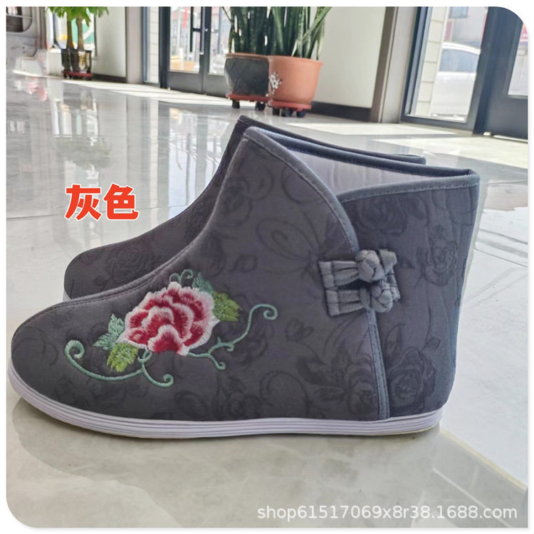 新款寿鞋女款绣花棉靴多色手纳荷花底棉鞋寿衣配件鞋子靴子