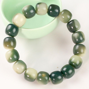 菩提根手串11*12MM飘花绿菩提子单圈男女情侣手链饰品阴皮无染色