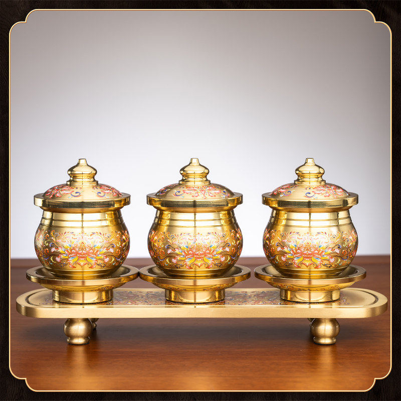 纯铜景泰蓝供具套装家用佛前佛具用品大全香炉水杯供果盘供灯花瓶