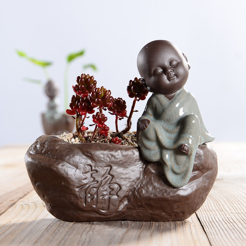 创意陶瓷禅意小和尚多肉花盆植物盆栽摆件中式紫砂透气桌面花钵,鲜花速递/花卉仿真/绿植园艺,花盆,淘宝优惠券,粉丝福利购,淘宝优惠卷