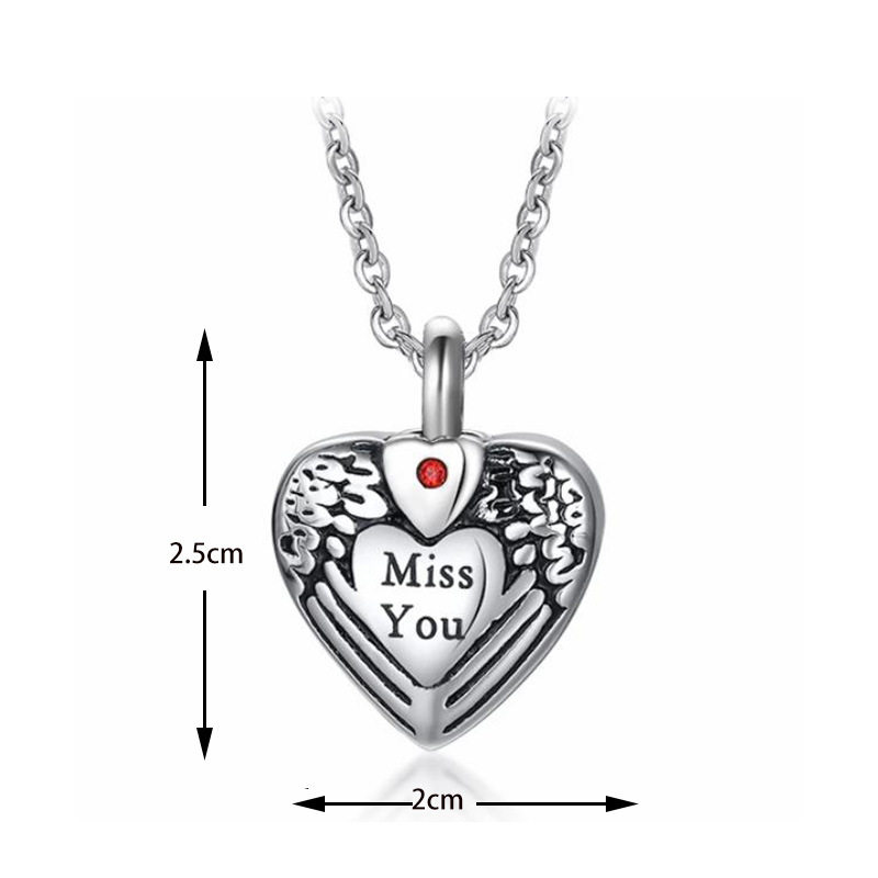 百年家事殡葬厂家热卖亲人宠物骨灰项链心形复古翅膀骨灰盒吊坠