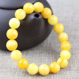 厂家蜜蜡玉石手串鸡油黄10MM男女单圈手链饰品情侣礼物