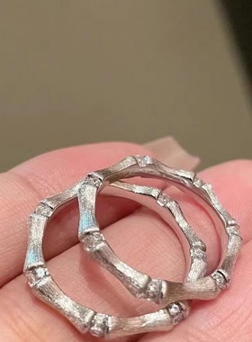 意大利中古拉丝轻奢高级感珠宝925纯银拉丝工艺锻面竹节戒指新款