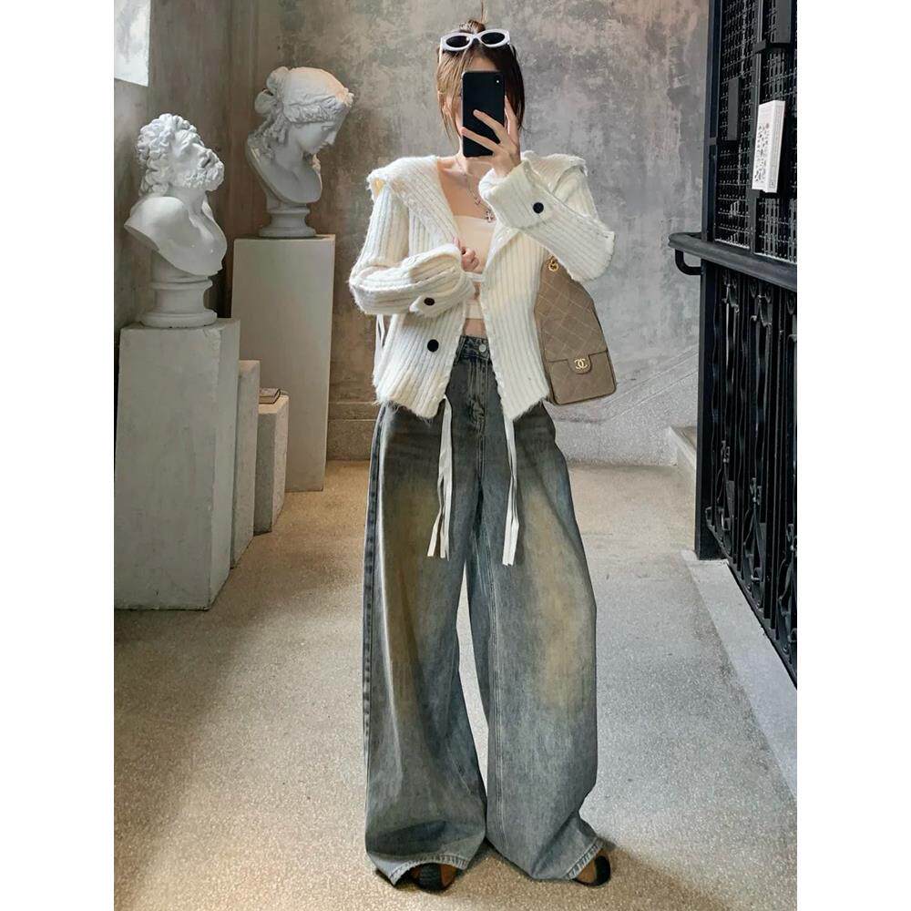JOYIASS白色大翻领毛衣开衫外套女2025新款早秋超好看韩系小香千