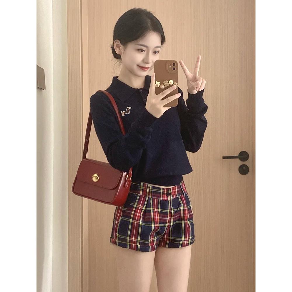JOYIASS腊肠小狗polo针织毛衫女早秋穿搭设计感轻熟小众韩系chic