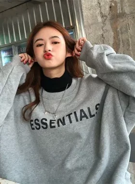 高街灰色复古薄款over卫衣ins宽松美式潮女外套春秋季size慵懒风