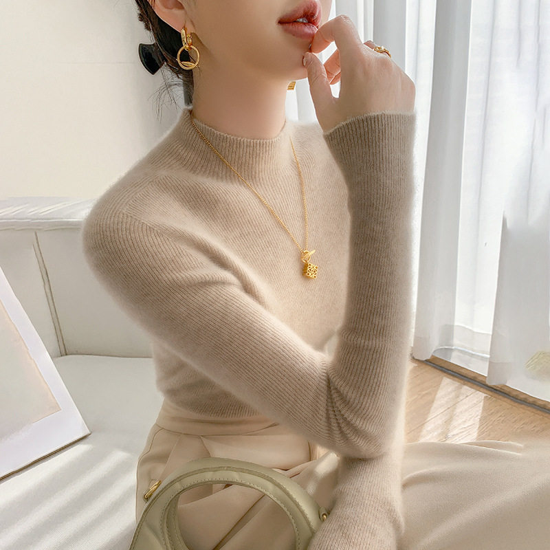 半高领羊绒打底衫女修身上衣秋冬女士长袖内搭毛衣针织羊绒衫显瘦