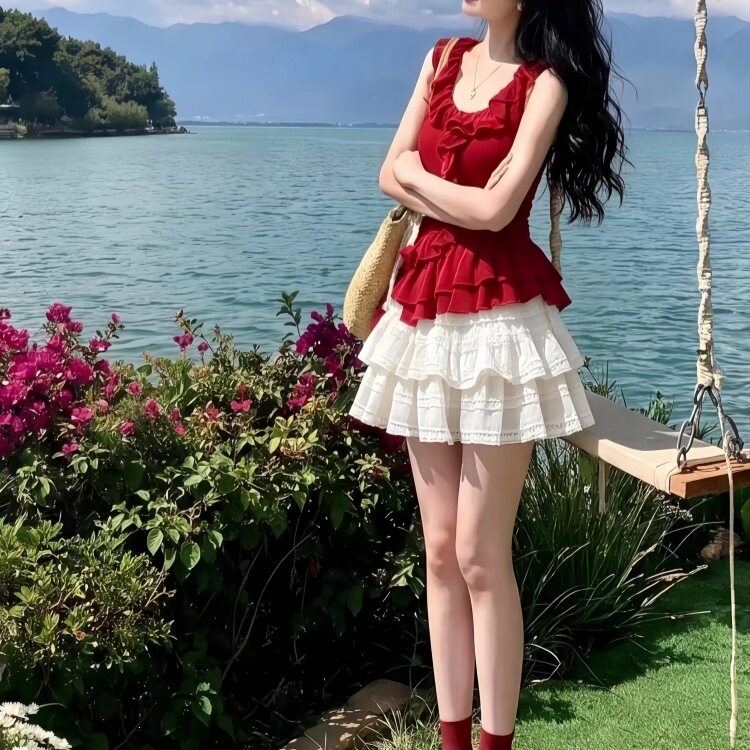 海边度假穿搭套装女2026夏装小个子超火雪纺挂脖上衣短裙一整套潮
