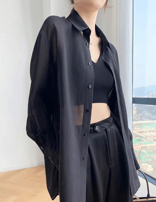 雪纺衬衫女夏季薄款高级感2025年新款薄纱中长款外搭防晒衬衣女潮