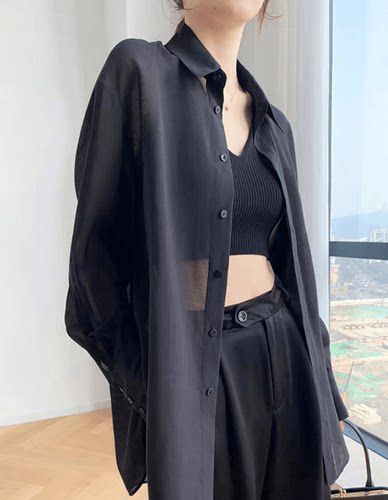 雪纺衬衫女夏季薄款高级感2025年新款薄纱中长款外搭防晒衬衣女潮