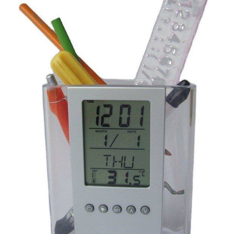 钟带供应厂家钟电子笔筒LCD新品多功能大屏创意 万年历笔筒