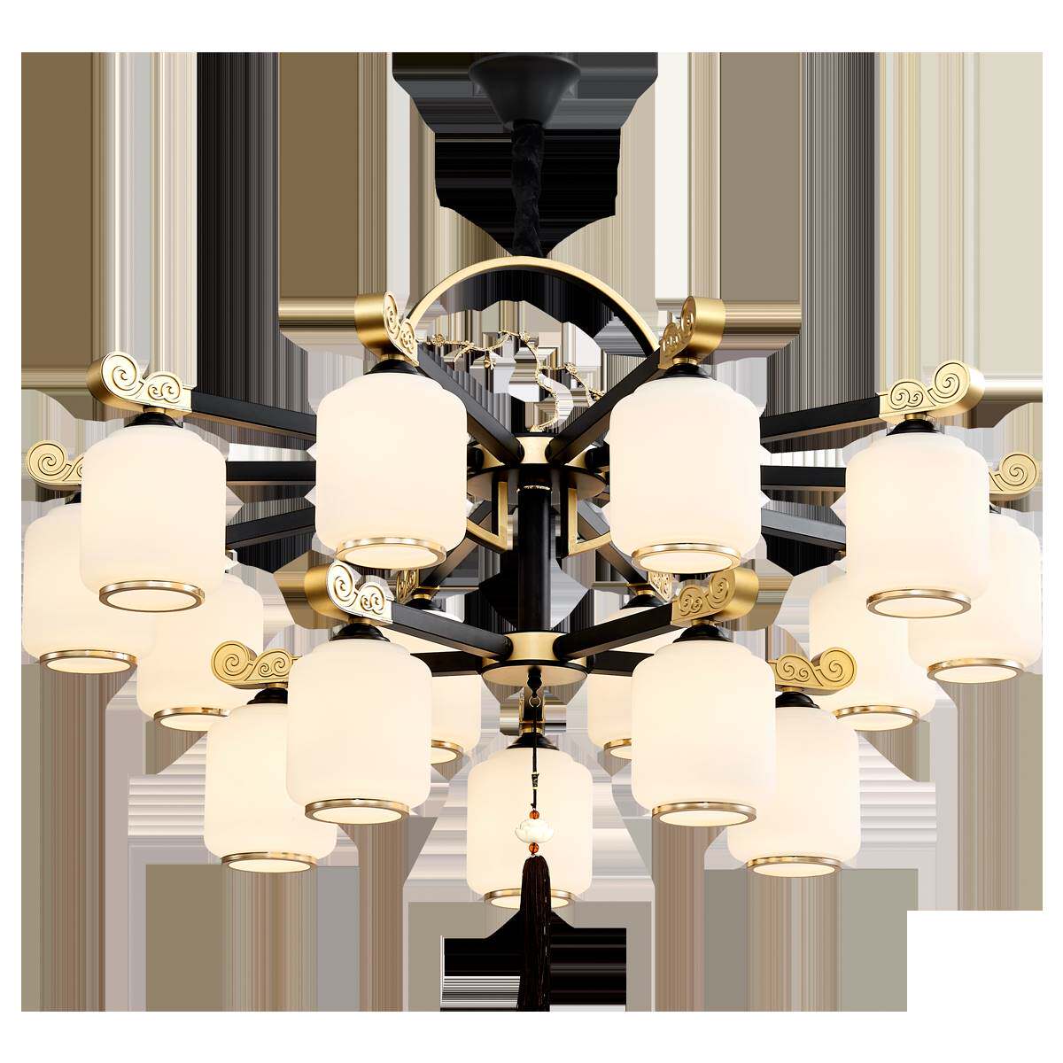 销新中式吊灯客厅大灯现代简约别墅复式楼全屋家装餐吊卧室玻璃灯_虎窝淘