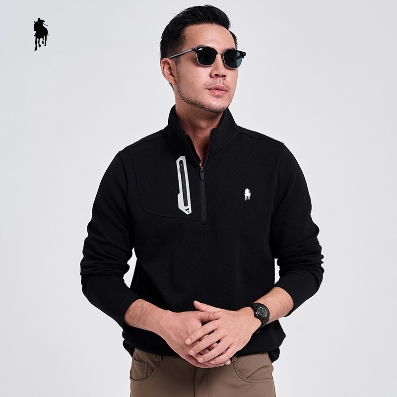 PAOLO GARAGE长袖POLO衫男拉链立领套头卫衣秋冬款休闲T恤运动衫
