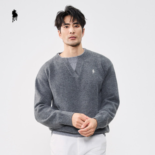 PAOLO GARAGE针织衫男秋冬新款假两件套头毛衣时尚休闲刺绣上衣男