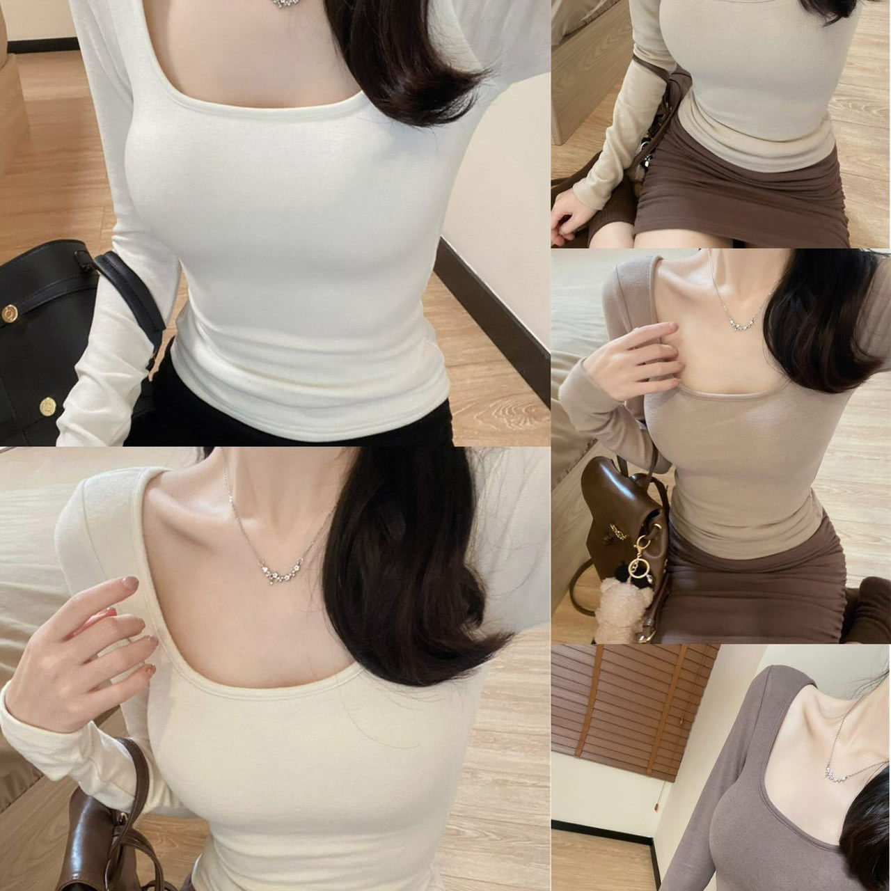 秋冬新款打底衫自带胸垫长袖美背