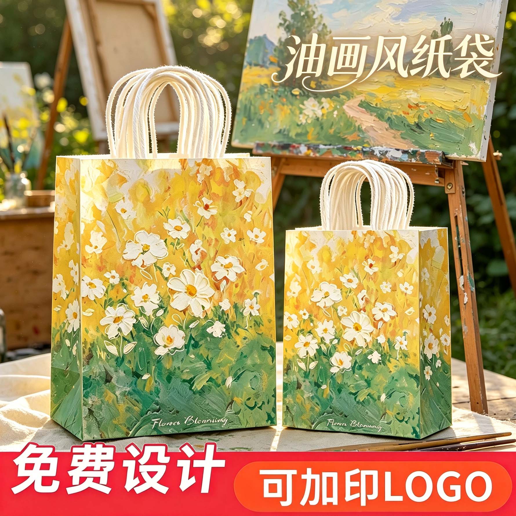 油画风手提袋高颜值礼品袋定制图片