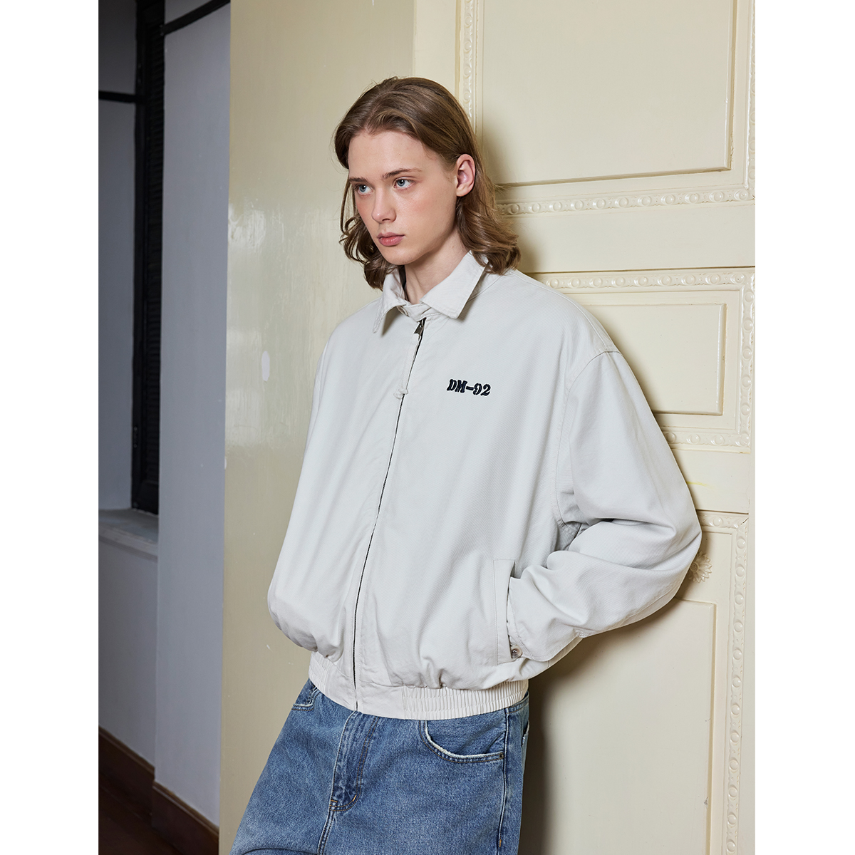 Ntalk 老钱粗线左斜棉布MIU系格纹内衬哈灵顿短款经典翻领夹克