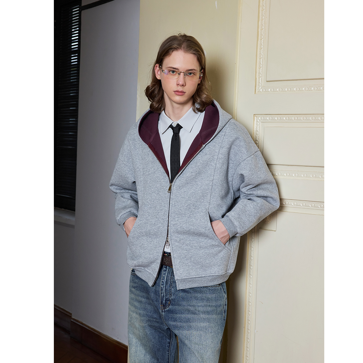 Ntalk 470克重磅兔绒平纹面料高级舒适保暖短宽版型拼色连帽卫衣