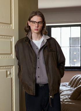 Ntalk 巴安油蜡皮洗褪棉布高级复古表面绒感短宽版型夹克外套